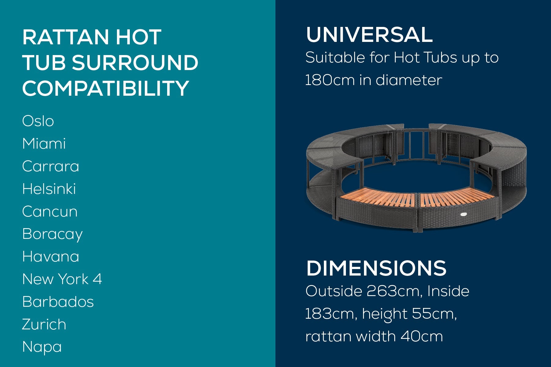 Round Rattan Hot Tub Surround 180cm Black