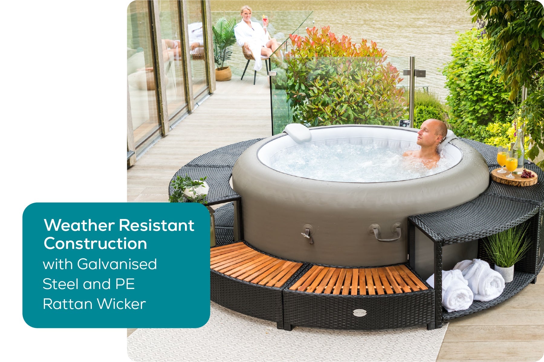 Round Rattan Hot Tub Surround 200cm Black