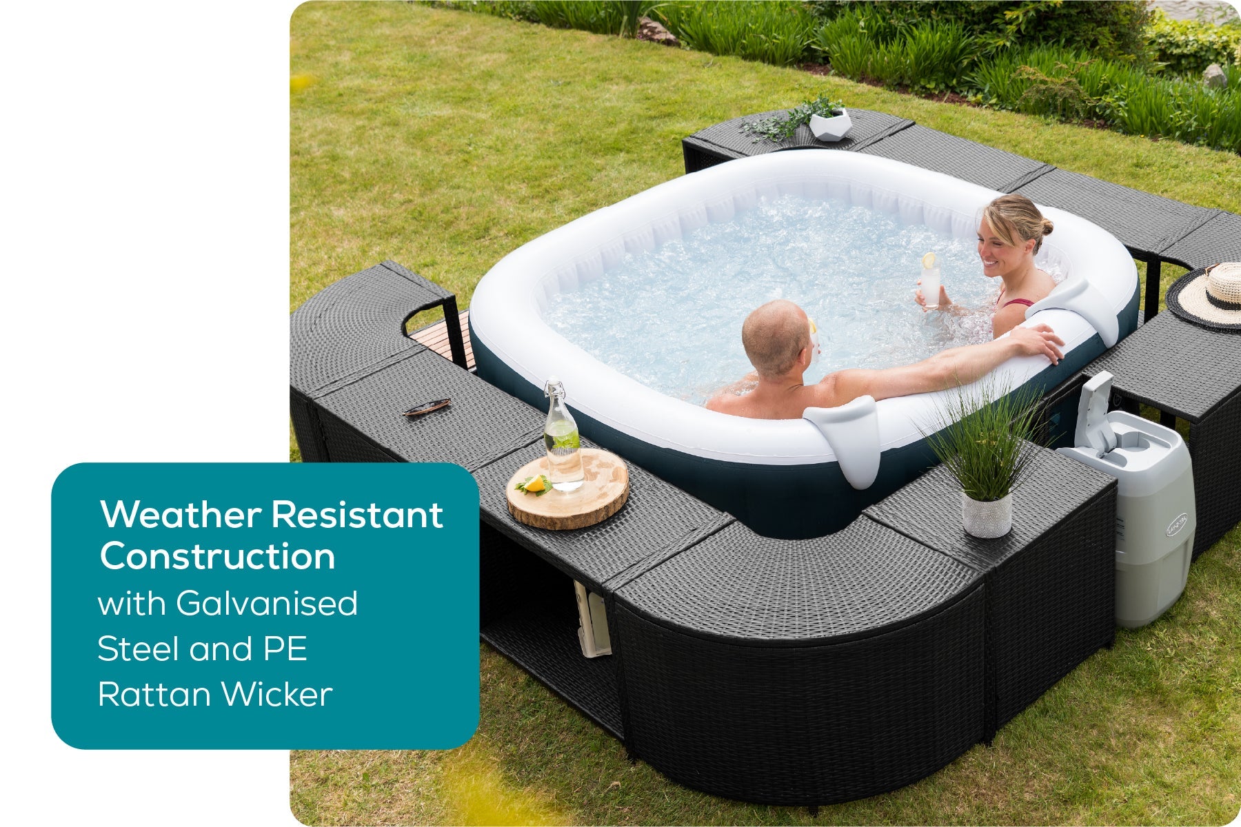 Square Rattan Hot Tub Surround 188cm Black