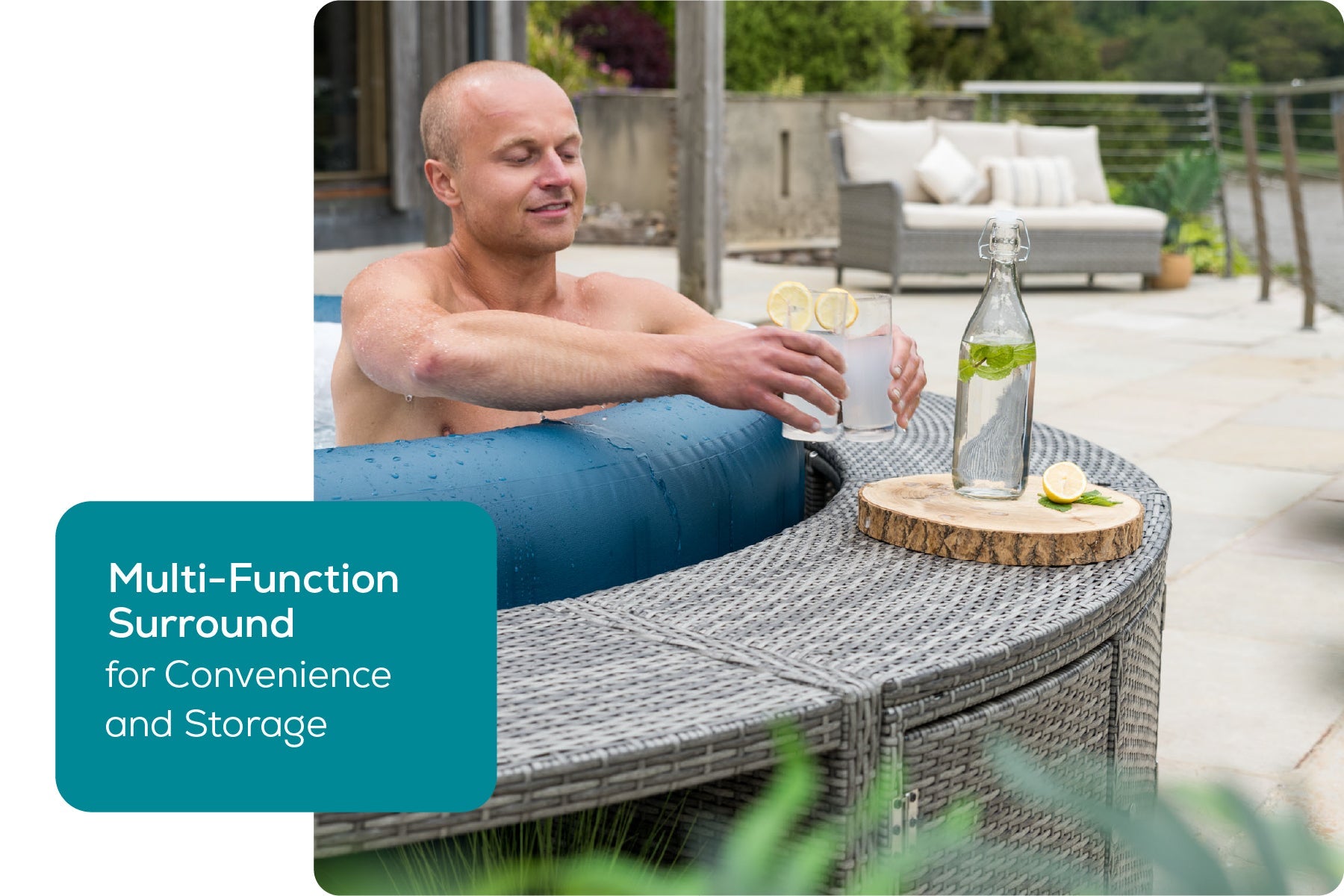 Round Rattan Hot Tub Surround 180cm Grey