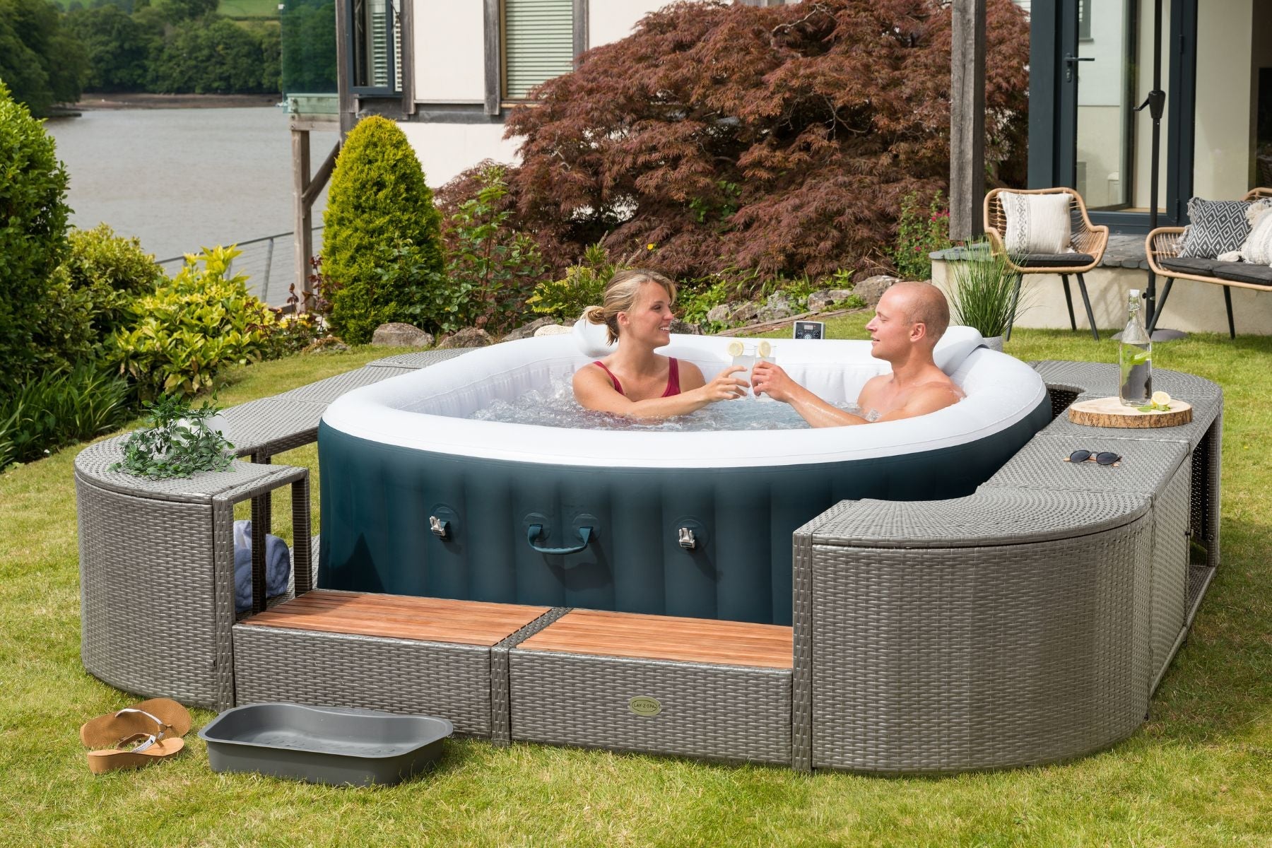 Square Rattan Hot Tub Surround 188cm Grey