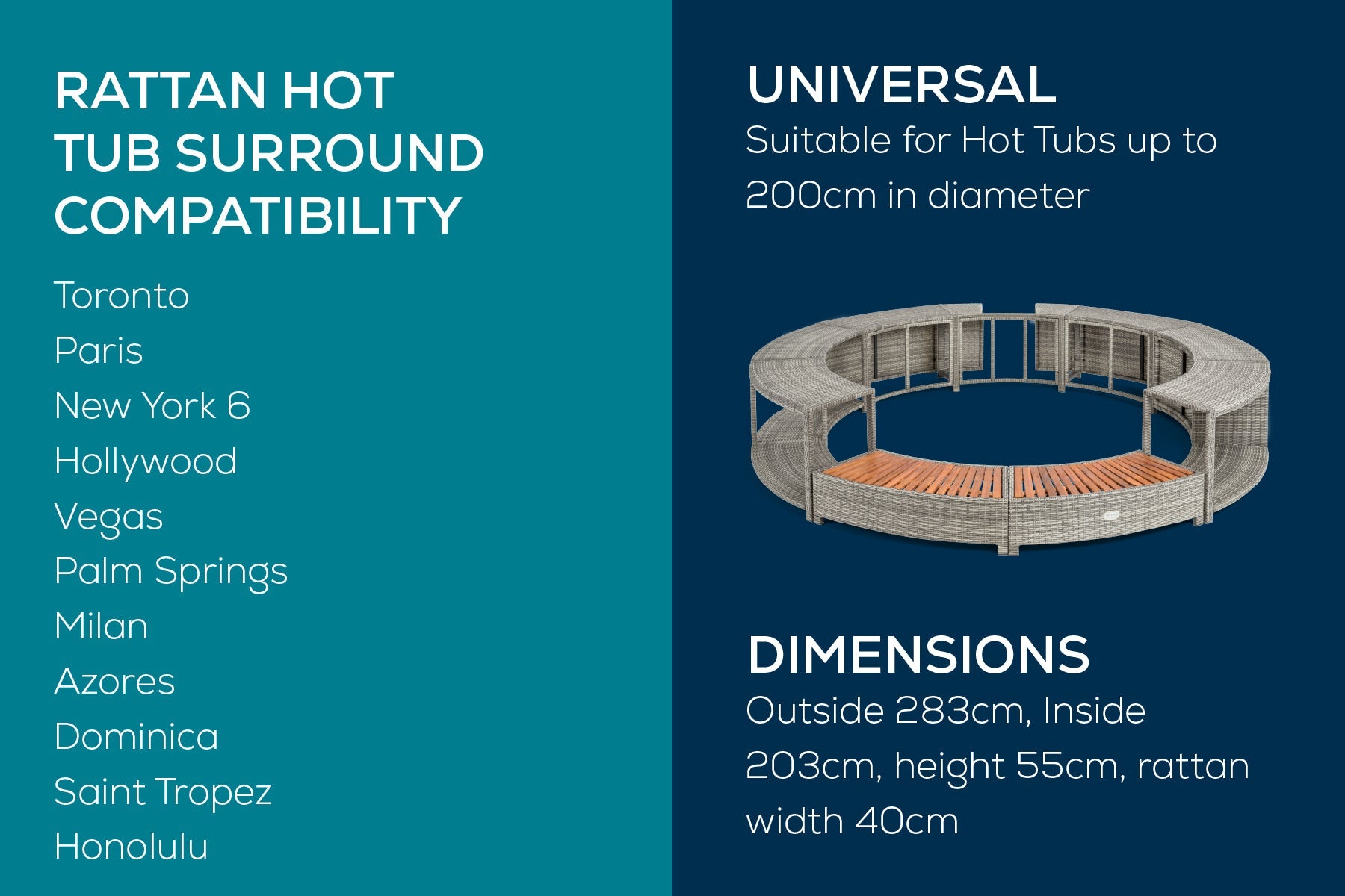 Round Rattan Hot Tub Surround 200cm Grey