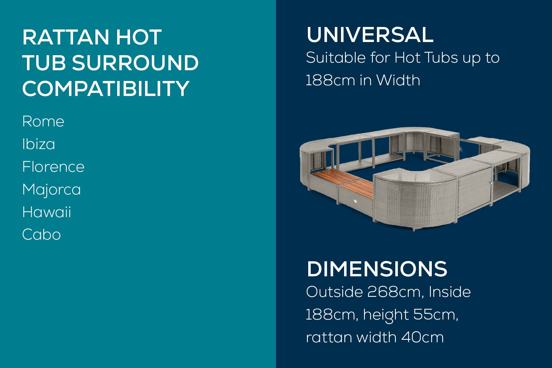 Square Rattan Hot Tub Surround 188cm Grey
