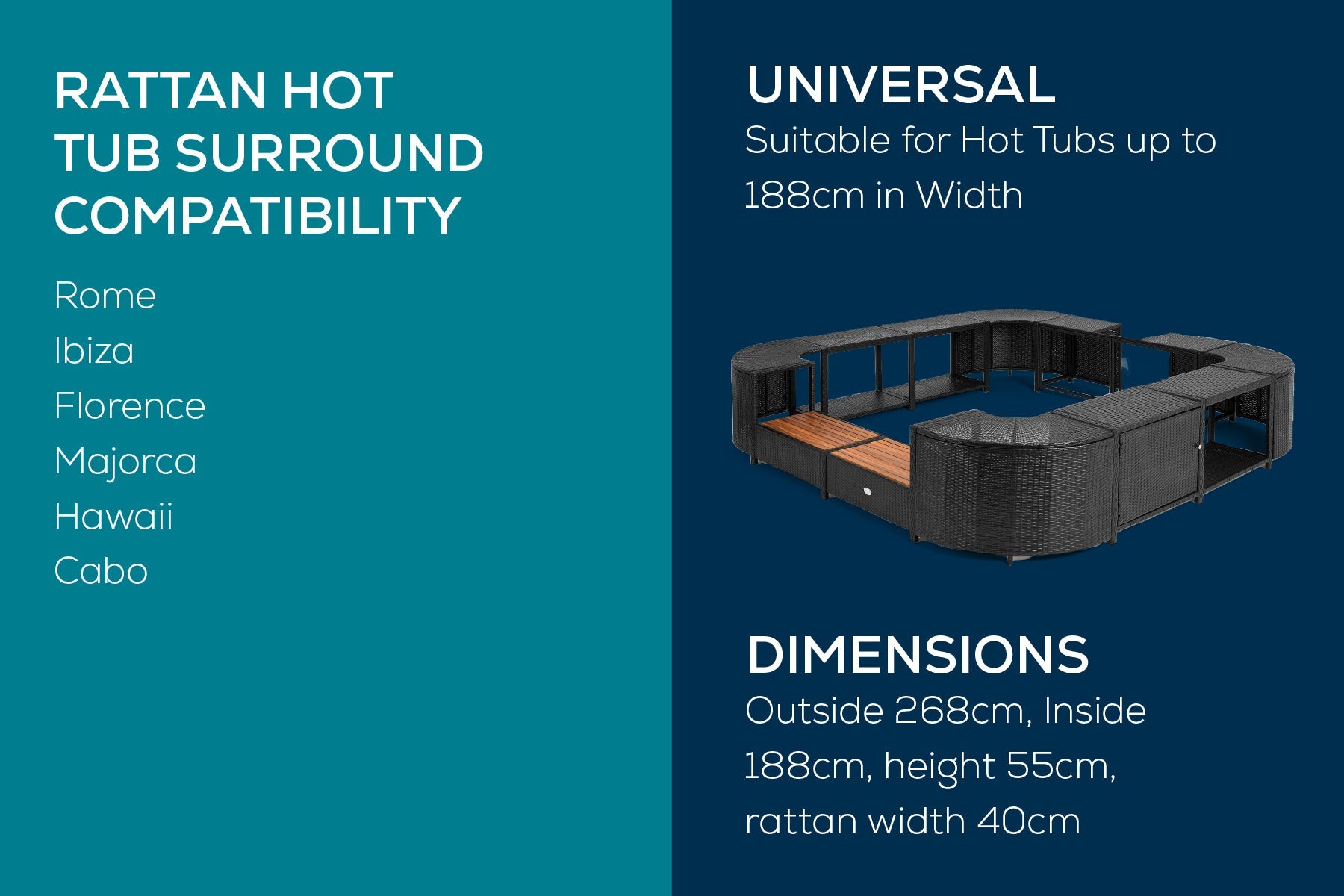Square Rattan Hot Tub Surround 188cm Black