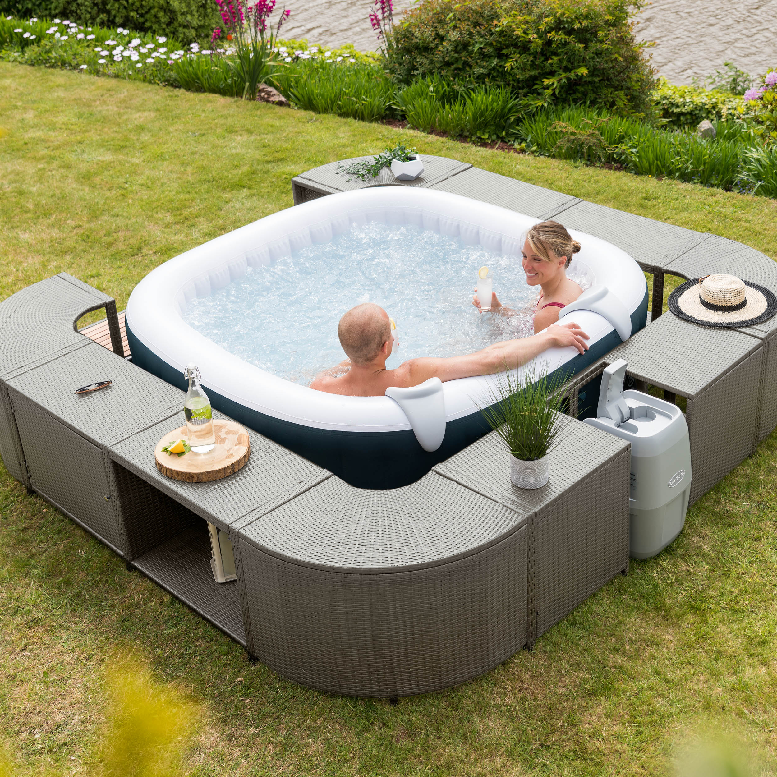 Square Rattan Hot Tub Surround 188cm Grey