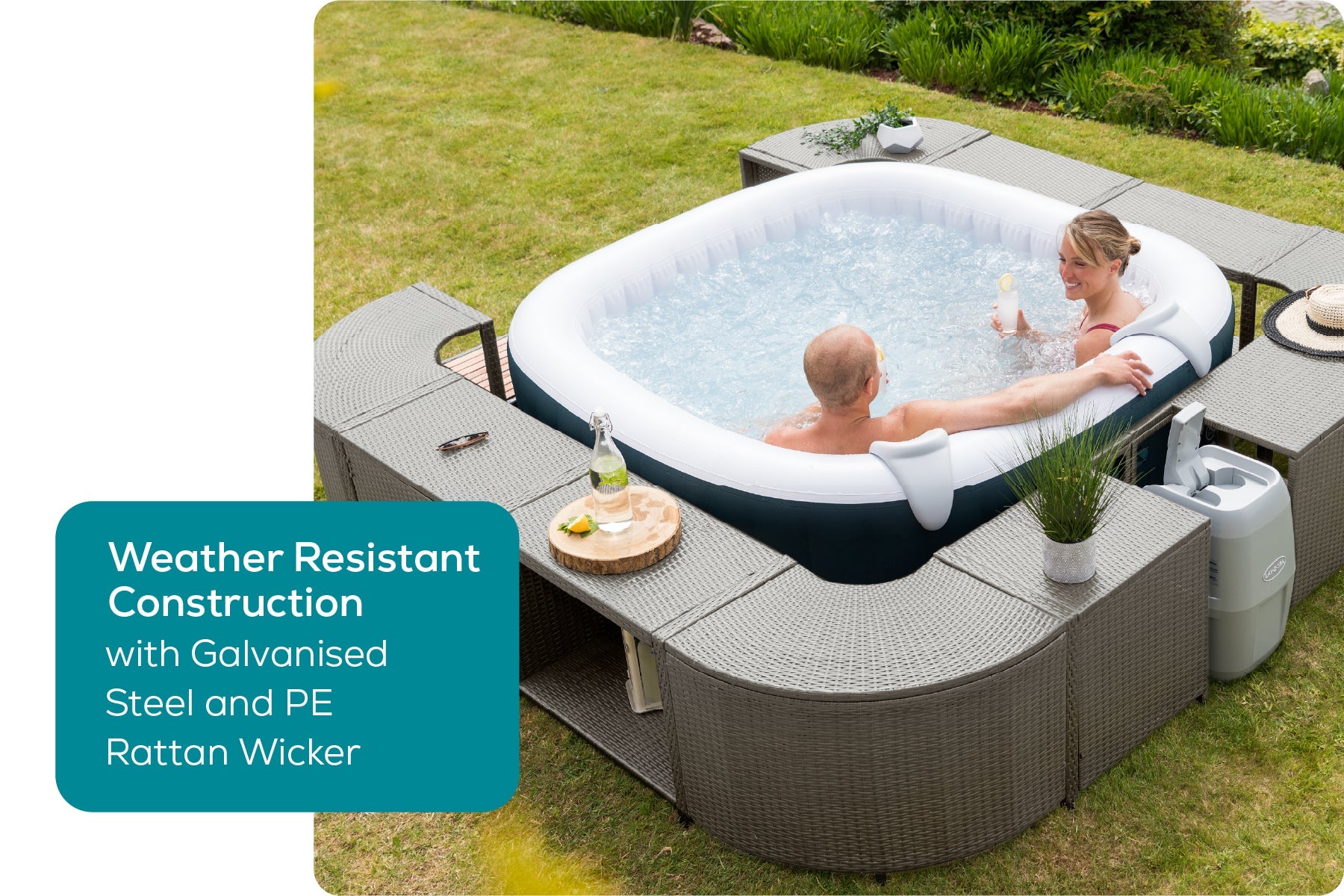 Square Rattan Hot Tub Surround 188cm Grey